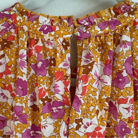 Ann Taylor Floral Tiered High Neck Shift Knee Length Dress Yellow Pink Size L - Picture 7 of 7